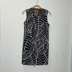 TORY BURCH Coconut Jungle Brown Hawaiian Palm Leaf Print Zip Up Dess